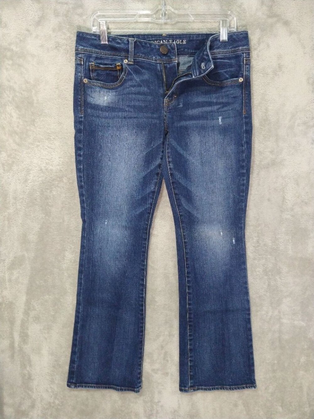 American Eagle Jeans Womens 10 Short Blue Denim Kick Boot Stretch Distressed